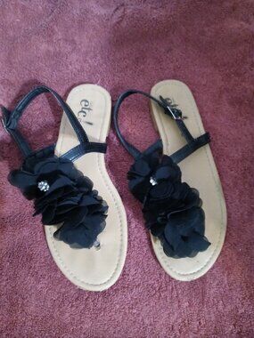 Black Flower Embellished Sandals